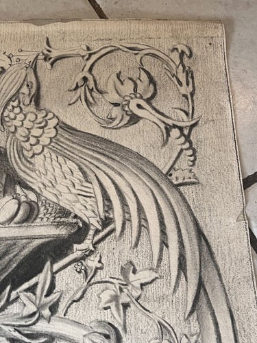 Antique Charcoal Drawing Ornamental Fountain Signed W. Washington William? - Picture 9 of 19