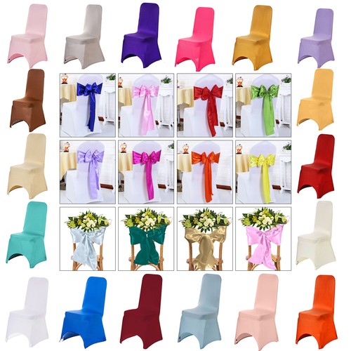 Esszimmer Stuhlhusse Stretch Schlupf Sitzbezüge Satin Schärpen Schleife Hochzeit Schärpe Schleife