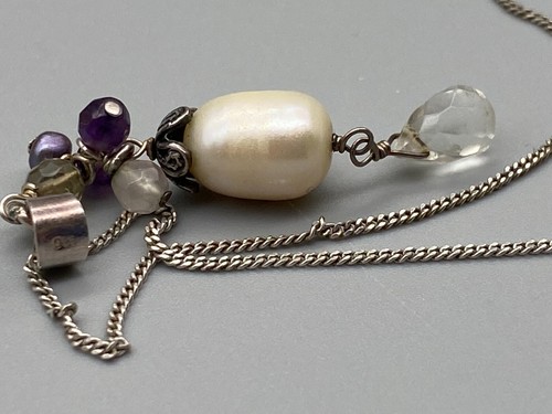 Vintage 925 Sterling Silver Real Amethyst Stone Pearl Pendant Necklace 5.06g - Picture 11 of 11