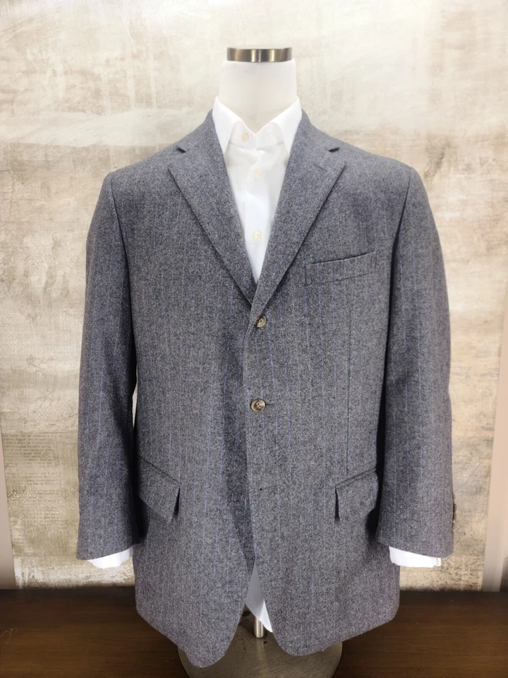 Blazer Polo Ralph Lauren Talla 44r Gris Franela Azul Rayas Hecho en Italia Foto 3 de 4