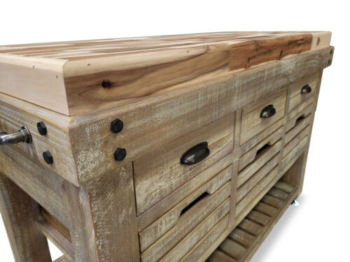 Riverina Whitewash Kitchen Island Cutting Workbench Hardwood Top - Picture 3 of 8