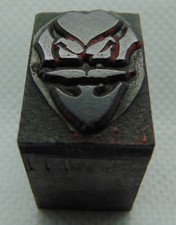 Vintage Printing Letterpress Printers Block Villain Evil Face 
