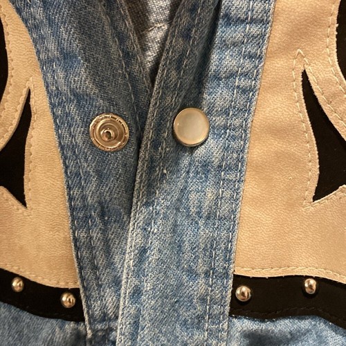 Rivergold Damen Denim und Wildleder Knopfdruck Langarmshirt. Größe Large. - Bild 9 von 9