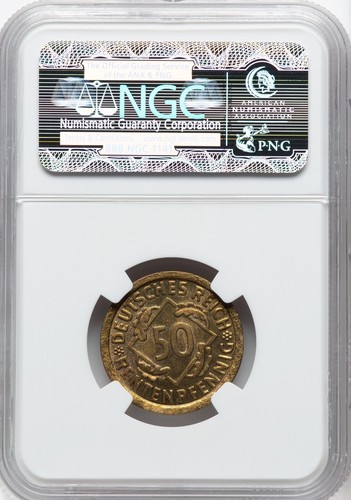 Germany - Weimar 1923 G 50 Pfennig - NGC MS64 - RARE ONLY 5 GRADED HIGHER! - Picture 2 of 2