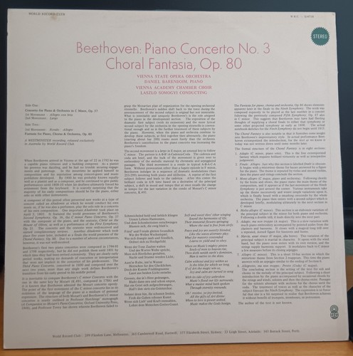 Beethoven – Piano Concerto No. 3 / Choral Fantasy, Op. 80 LP record VG+ cover VG - Picture 2 of 3