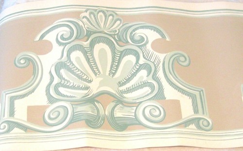 Wallpaper Border Architectural Scroll Swirl Green on Tan Taupe SQ3170b NEW - Picture 2 of 2