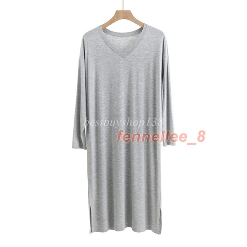 Men Modal Nightshirt Long Sleeve Nightwear V Neck Loose Nightgown Pajamas L-3XL - Picture 14 of 24