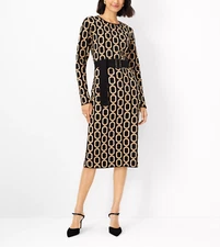 Ann Taylor  $159 Petite Link Jacquard Belted Sheath Sweater Dress size SP