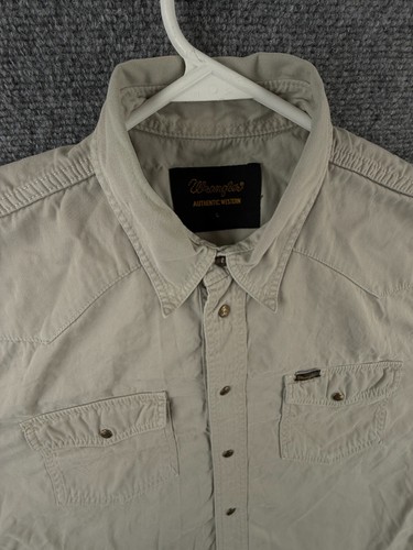 Wrangler Long Sleeve Men Snap Up Shirt Adult Western Beige Large Heavyweight - Picture 7 of 19