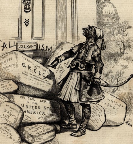 Greece Greek soldier U.S. Grant corruption 1876 Nast art wood engraved print - Picture 2 of 2