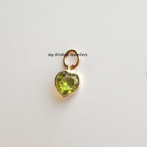 14K Solid Gold Peridot Heart Charm Pendant, Dainty Birthday Gift Women's Pendant - Picture 1 of 4