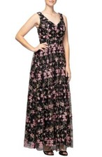 ALEX EVENINGS 6 Black Floral Embroidered Long Gown or Dress NWT 259
