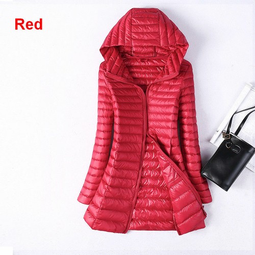 Chaqueta de plumón de pato blanca para mujer ultra ligera delgada cálida larga S-6XL NUEVA - Imagen 19 de 33