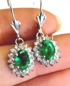 Gorgeous-Natural-Emerald-and-Diamond-Halo-14K-White-Gold-Drop-Earrings