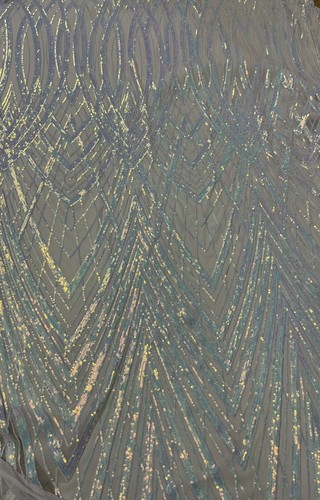 White Iridescent Stretch Sequin Fabric/Sequin Lace Fabric/White Sequin-Per Yard - Picture 4 of 8