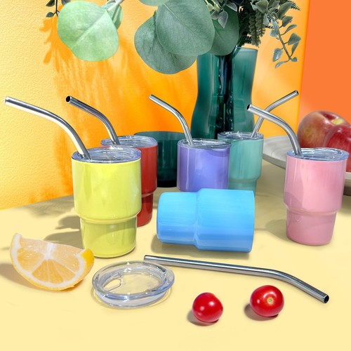 12 Pack 3oz Mini Tumbler Shot Glasses with Straw and Lid Stainless Steel Colo... - Picture 8 of 8