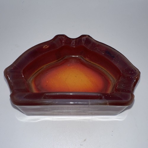 Akro Agate Amberina Art Deco 3-slot Ashtray with Matchbook Slot Heavy Rare - Picture 4 of 8