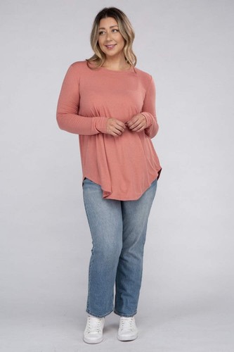 Zenana Plus Rayon Knit Long Sleeve Round Neck Tunic T-Shirt in 5 Colors NWT - Picture 2 of 38