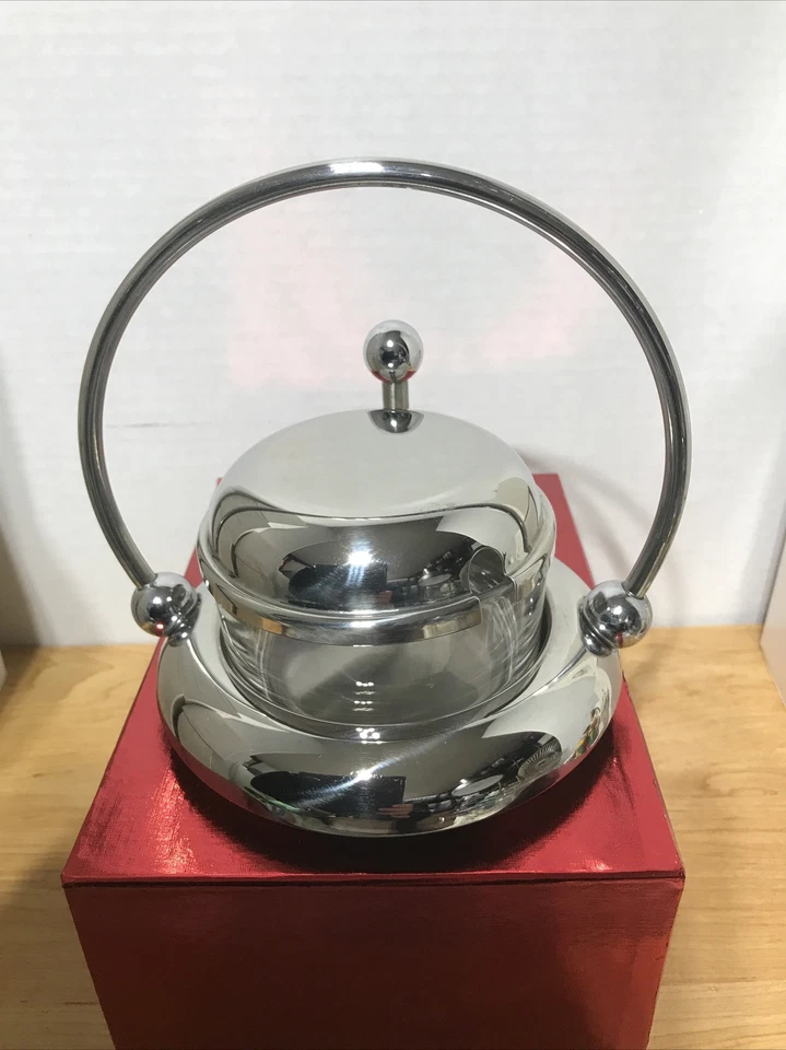 Carlo Giannini Vintage Condimento/Azúcar Cuenco con Tapa Vidrio/Ino inoxidable Italia Foto 3 de 4