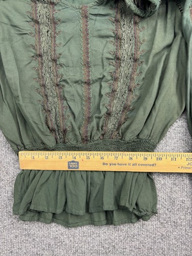 Angie Blouse Women's Small Green Long Sleeve Crochet Lace Stripe Peplum Top - Picture 5 of 6