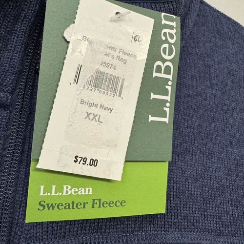 L.L. Bean Men's Sweater Fleece Vest XXL Bright Navy Slightly Fitted Full Zip NWT - Picture 3 of 5