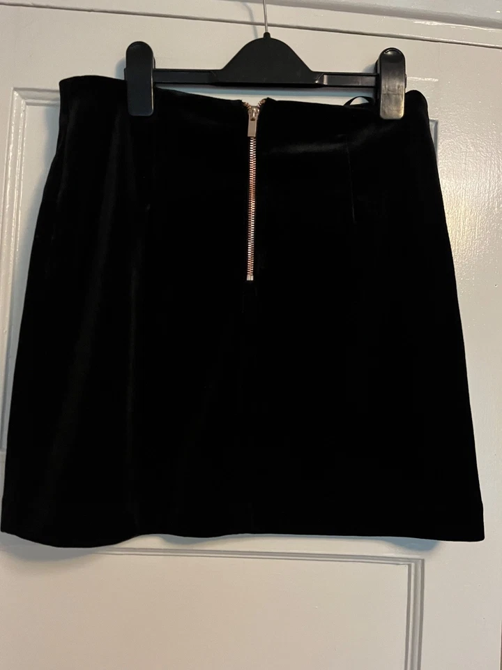 Next Velvet Black Skirt, Gold Zip At Rear SZ 10, Short, Worn Once - Image 2 of 4