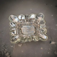 Vintage Heavy Cut Crystal Glass Ladies Small Individual Ashtray 3” By 2”