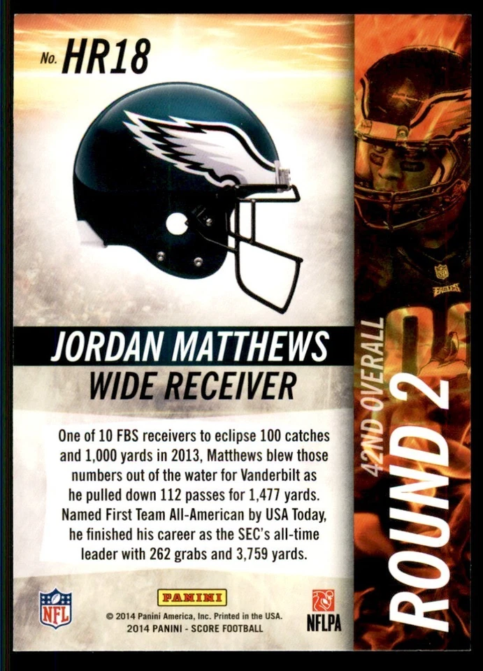 2014 Score Jordan Matthews Football Cards #HR18 - Image 2 of 2
