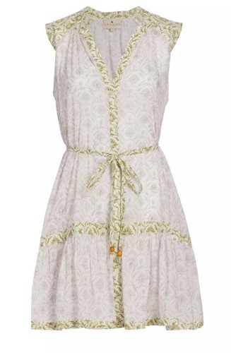 Hannah Artwear Thea Eve-Printed Mini 100% Cotton Dress Purple Green Belted 0 XS - Picture 18 of 23