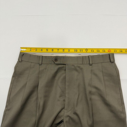 Brooks Brothers 346 Wool Dress Pants Mens 33x32 Green Brown Pleated Cuffed - Picture 4 of 11