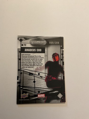 2015 Marvel Vibranium Molten #/299 Amadeus Cho   Card 72 - Picture 2 of 2