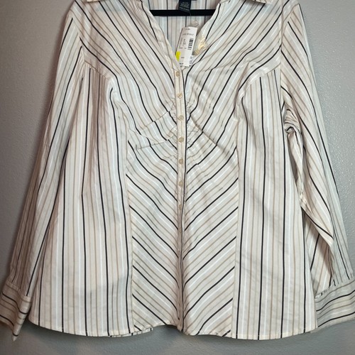Lane Bryant gestreiftes Hemd Damen Gr. 18 / 20 Knopfleiste Langarm braun Büro - Bild 3 von 8