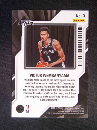 2023-24 Panini Contenders Victor Wembanyama #3 Spurs RC Rookie Of The Year - Picture 2 of 2