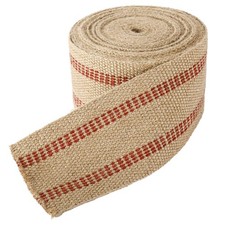 3.5 Inch x 10 Yards Craft Jute Webbing Tape with Red Stitching for Upholstery
