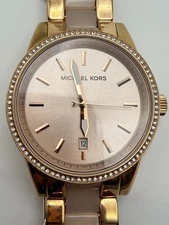 Michael Kors Ritz Women’s Watch 37mm Rose Dial Rose Gold Tone Date New Battery