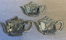 Set of three Metal teabag / spoon rest holder Teapot Shaped With Rooster Country