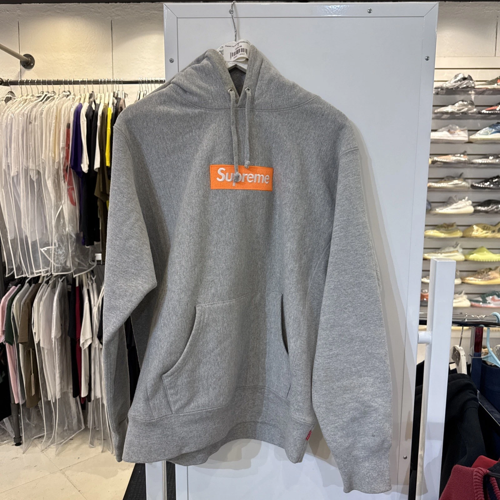 Sweat à capuche Supreme FW17 orange logo boîte gris bruyère taille M