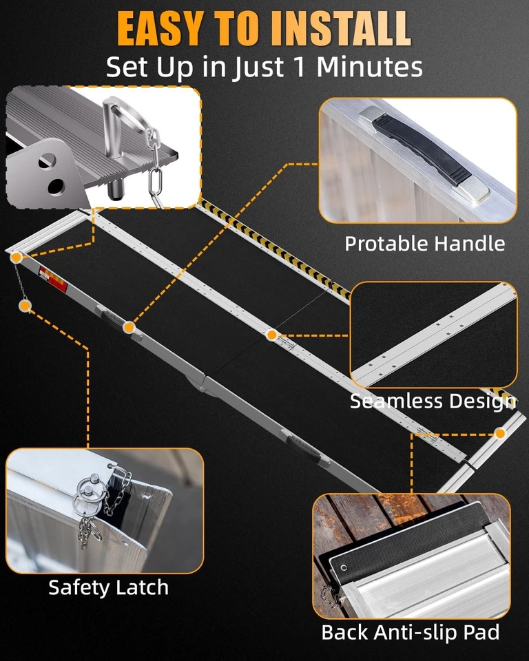 Rampa para silla de ruedas antideslizante de aluminio sin costuras rampas de carga plegables para escalones del hogar Foto 3 de 4
