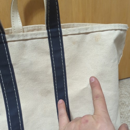 Vintage LL Bean Boat and Tote Canvas Bag Ivory w/ Blue Straps Sawtooth Tag - Picture 7 of 18