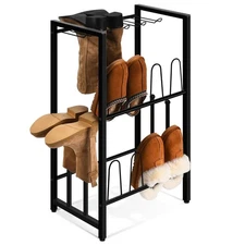 GADFISH Free Standing Shoe Racks, Vertical Boot Rack, Black Metal Boot Storag...