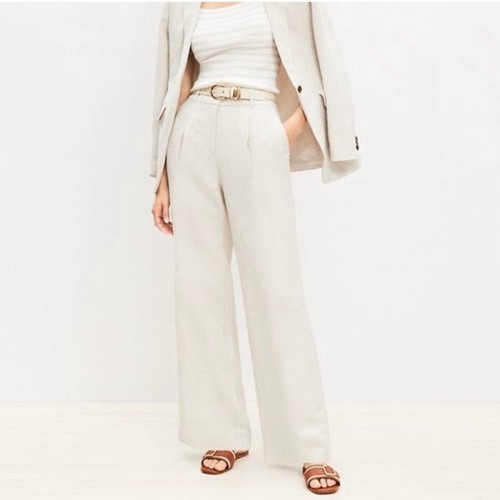 LOFT Peyton Trouser Linen Blend Wide Leg Pants Size 14 Old Money Quiet Luxury - Bild 2 von 10