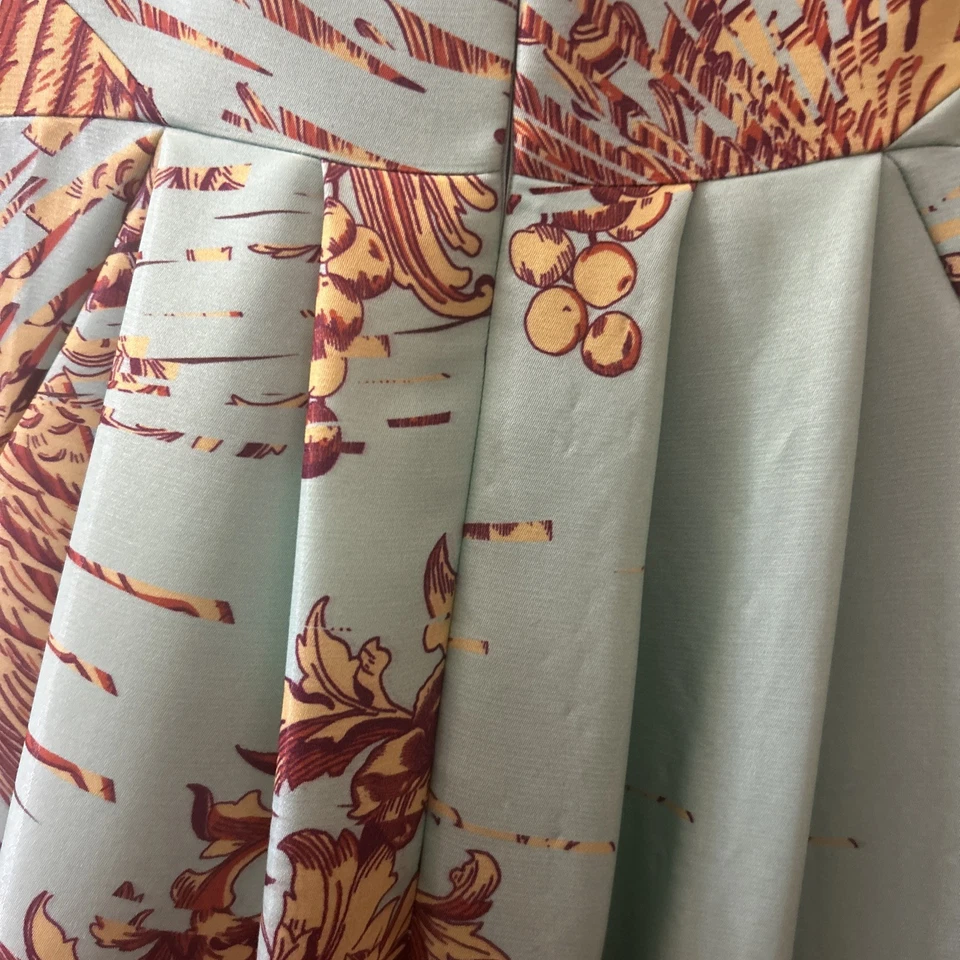 MATTHEW WILLIAMSON Dress 2012 Turquoise Bird Print Maxi Short Sleeve Pockets - Image 4 of 4