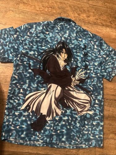 City Impact Shirt Mens Teal Y2K Japanese Button Up Camp Casual Dragon Print - Picture 5 of 7