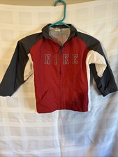 Vintage Nike Toddler 4T Rain Jacket Red Gray Windbreaker w/ Hood