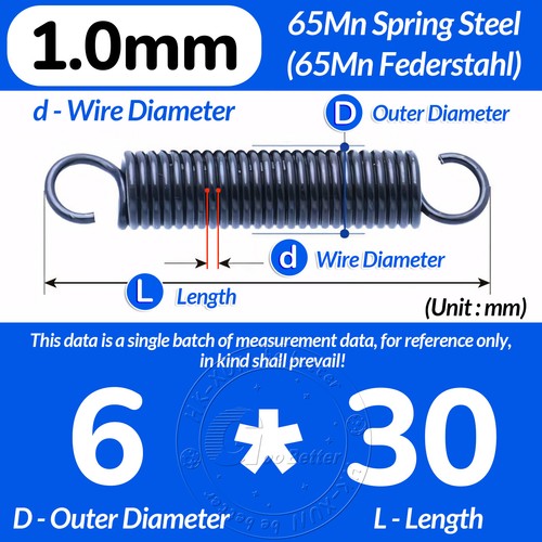L=20-300mm Zugfeder mit Haken, Zugfedern Feder Federstahl, d=1,0mm, D=5-12mm - Picture 53 of 179