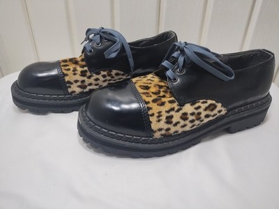 Mens 12M Shoes T.U.K  Black Faux Suede & Leopard Print Anarchic Creeper Gothic 