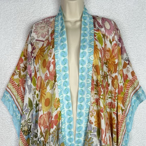 Rachel Zoe Kimono Topper Cubrir Cocoon Abierto Talla Única Floral Boho Beach Resort - Imagen 2 de 10