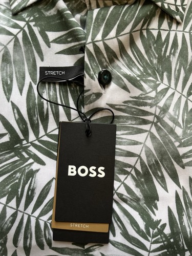 Camicia elegante Hugo Boss uomo Hank Kent slim fit stampa foglia cotone elasticizzato S - Foto 5 di 10
