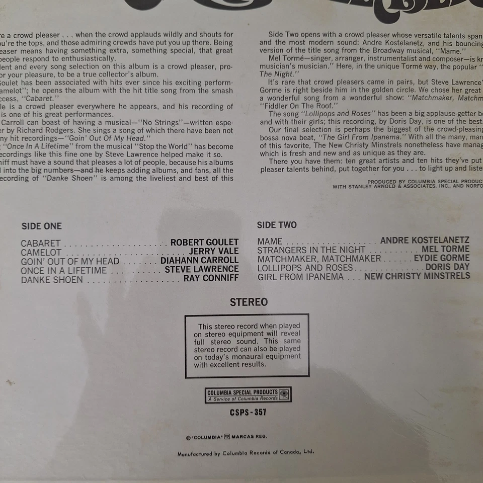 The Crowd Pleasers Robert Goulet Mel Torme Doris Day & More Vinyl LP Sealed Foto 3 de 3