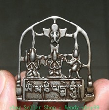 2" Old Tibetan Buddhism Sky Iron 3 Buddha Word Sculpture Amulet Pendant